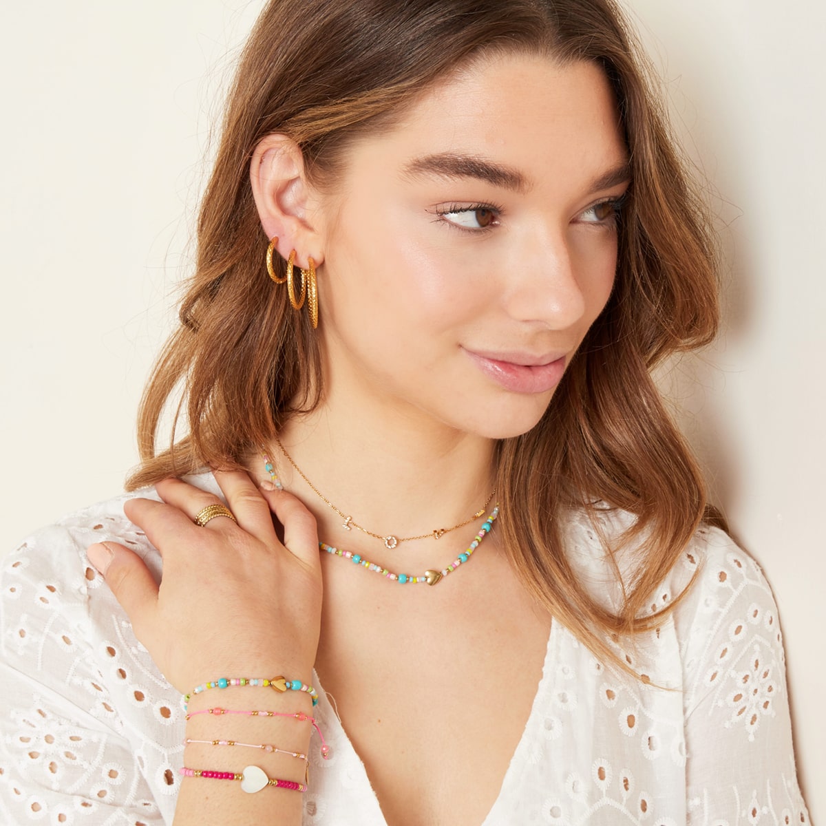 Blauwe kralen armband met hartje