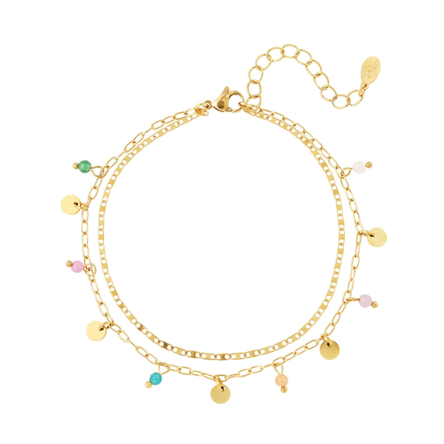 Enkelbandje dubbele ketting met bedels