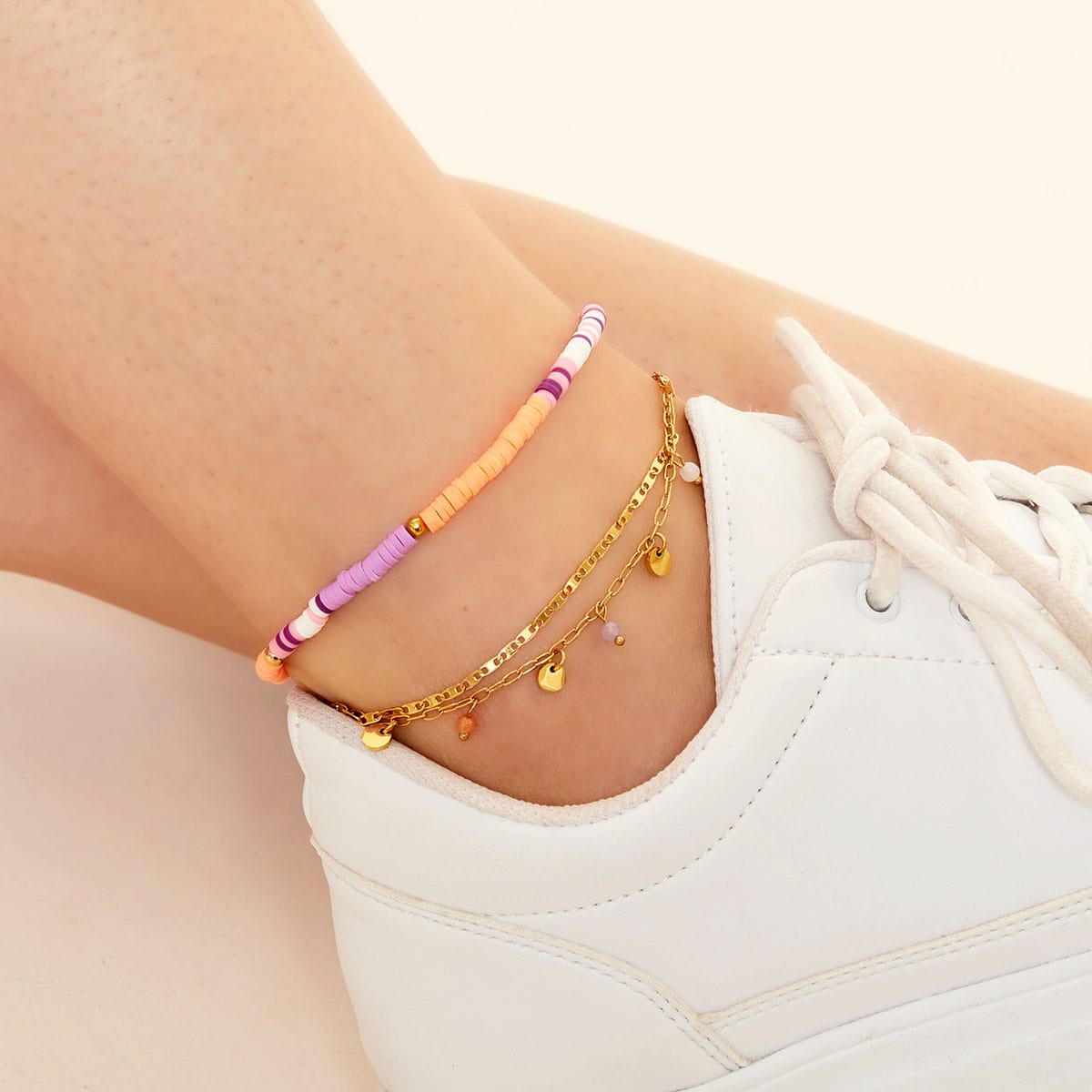 Enkelbandje dubbele ketting met bedels