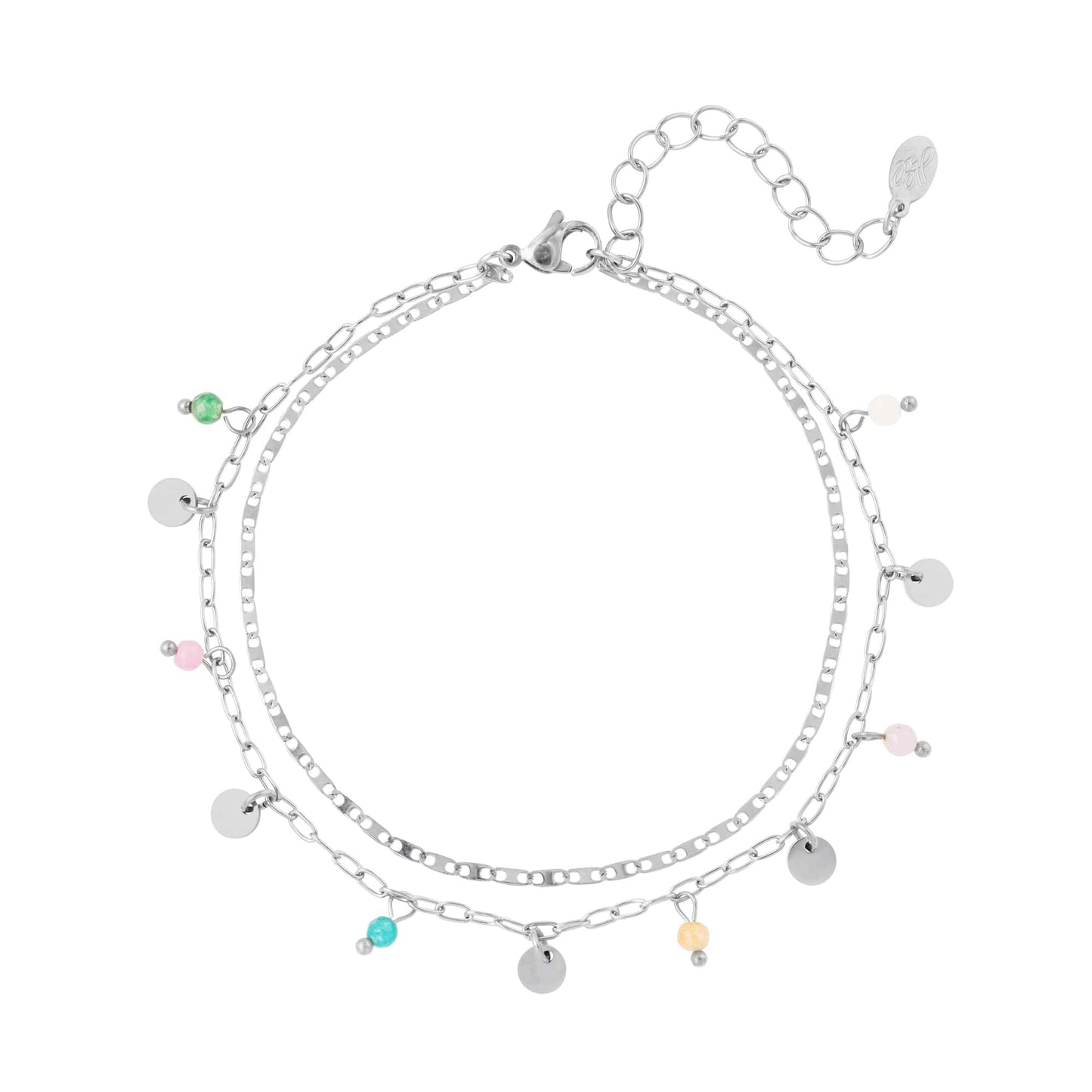 Enkelbandje dubbele ketting met bedels