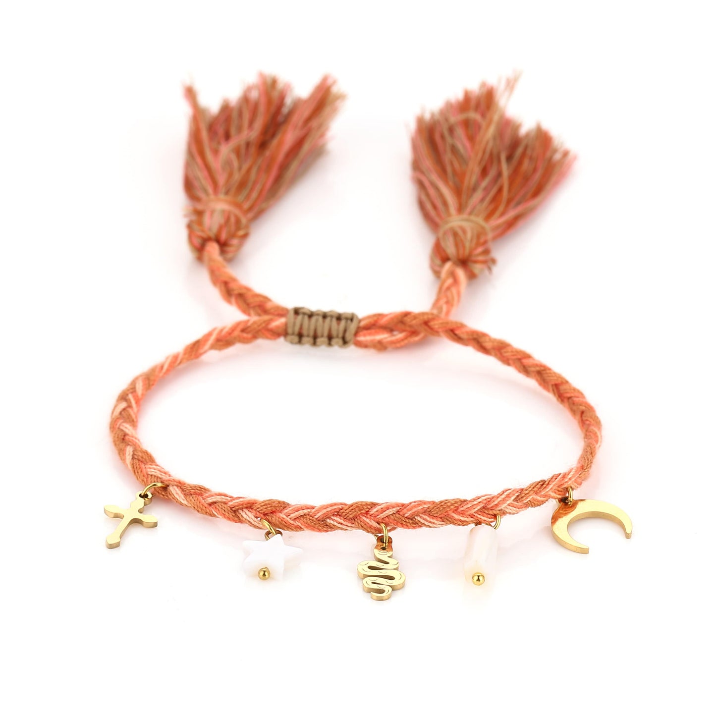 Gevlochten armband met bedels