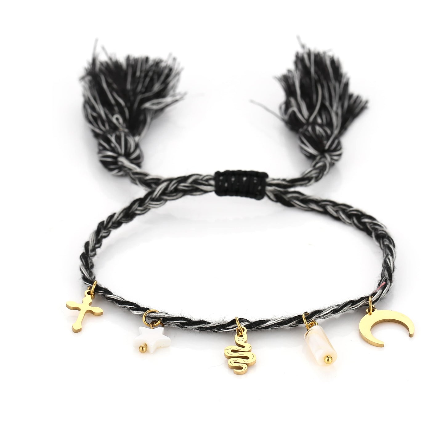 Gevlochten armband met bedels