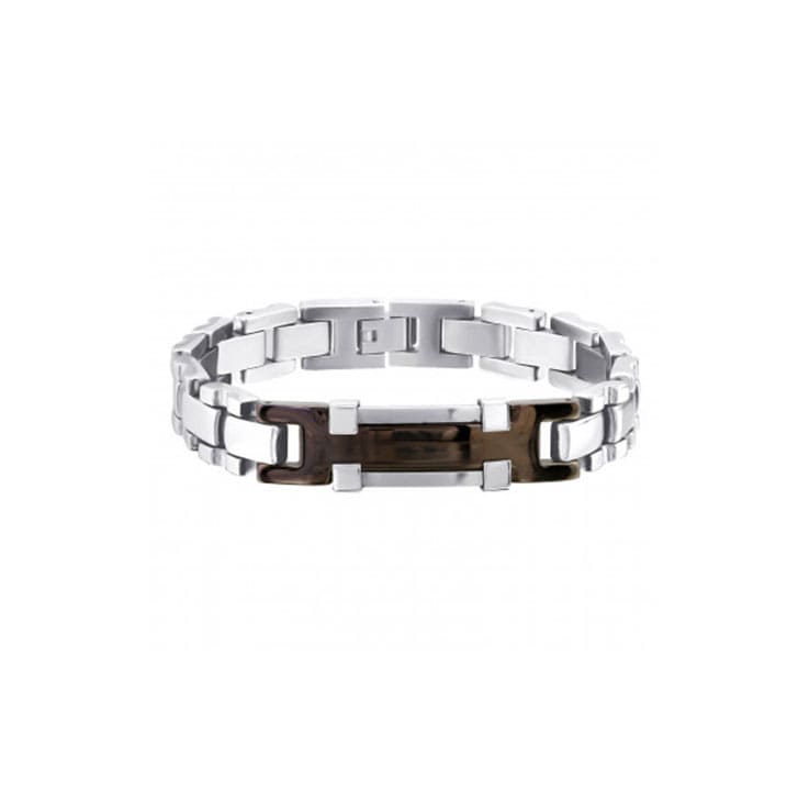 Stalen heren armband met bruine schakel