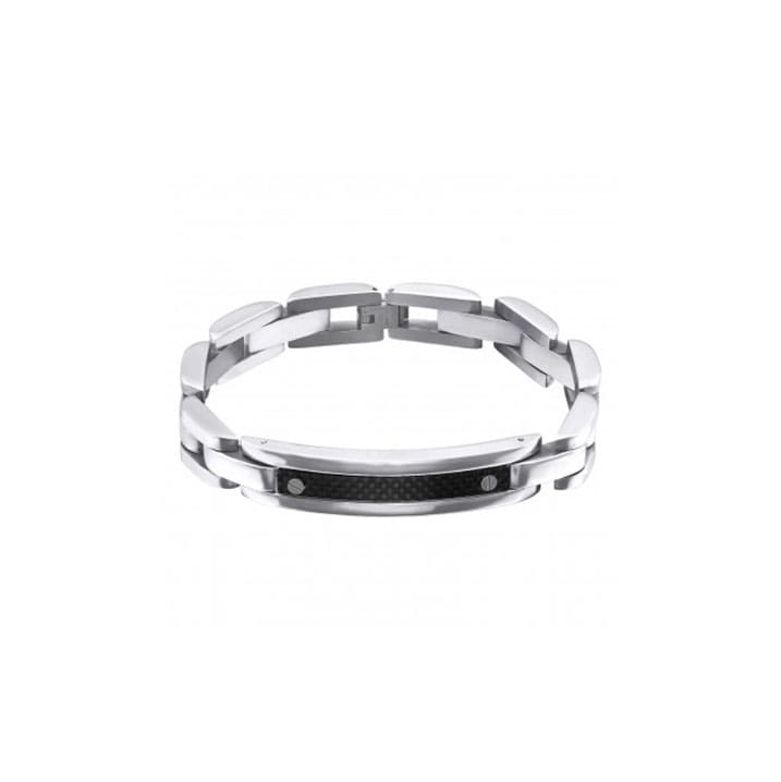 Stalen heren armband met zwarte schakel
